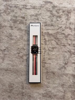 Men’s Green and Red Stripe Leather Watch Strap